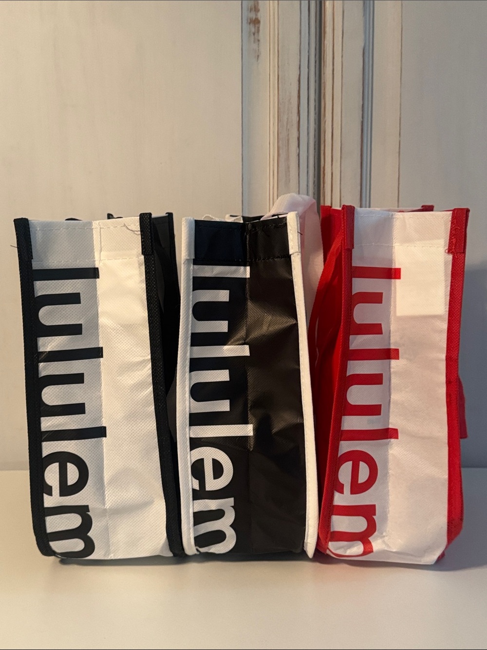 Lululemon 3 piece Reusable shopping  Bags - White, Red, Black - Picture 2 of 6